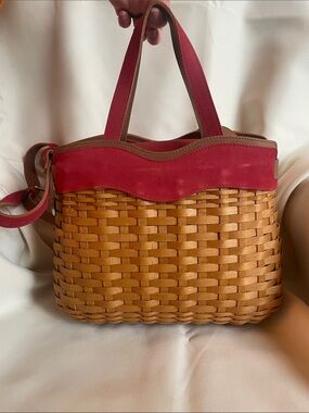 Longaberger Sisters Woven Basket Purse Handbag Red Tan
